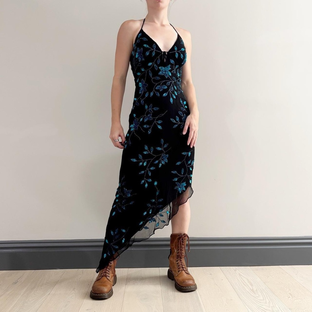 Y2k glam RARE Cache beaded asymmetrical formal dress